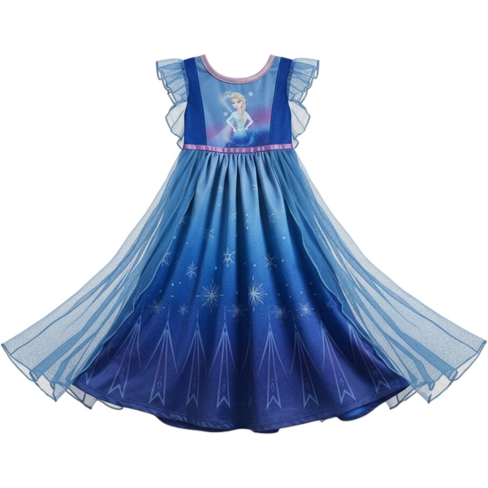 Disney Frozen Elsa Blue Ombre Snowflake Mesh Ruffle Nightgown Pajama Dress 3T